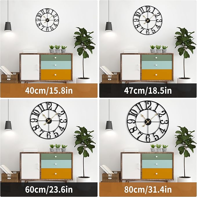 Large Wall Clock for Living Room Decor - 100cm/ 40 Inch Nearly Silent Non-Ticking Metal Wall Clocks Battery Operated, Vintage Decorative Modern Wall Clock for Bedroom, Office, Farmhouse Decor-Ruum Studio Home