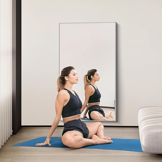 36x60inch Brushed Nickel Bathroom Mirror, Silver Rectangle Mirror with Frame, Large Rectangular Wall Mirrors for Bathroom, Living Roomm, Hair Salon, Big Mirror Hang Horizontal/Vertical-Ruum Studio Home