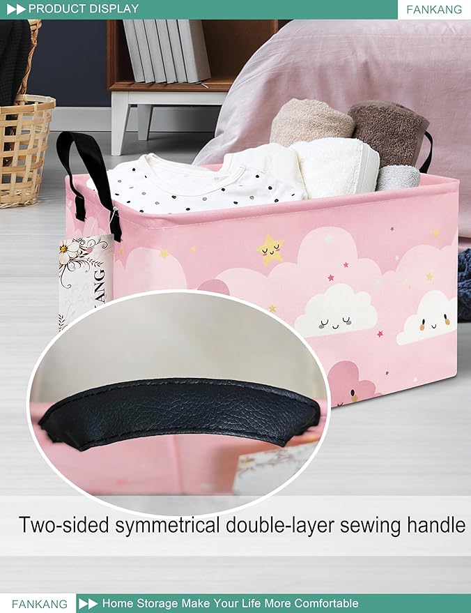 FANKANG Storage Bins, Nursery Hamper Canvas Laundry Basket Foldable with Waterproof PE Coating Large Storage Baskets for Kids Boys and Girls, Office, Bedroom, Clothes,Toys(Rec-pink cloud ）-Ruum Studio Home