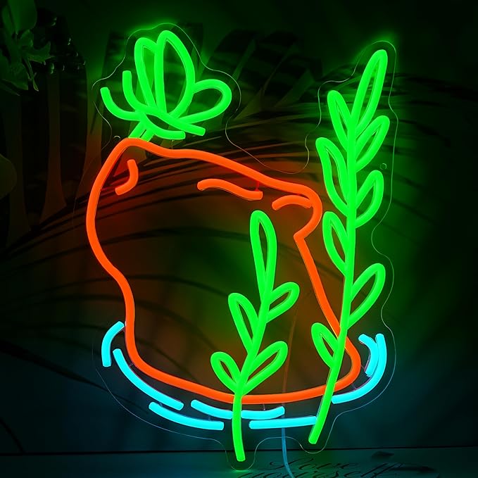 LISIGNVE Capybara Swim Neon Sign Butterfly Led Sign Dimmable Switch Cartoon Animal Neon Light Sign for Children’s Room Cute Capybara Neon Light for Bedroom Pet Shop Water Park Wall Decor-Ruum Studio Home