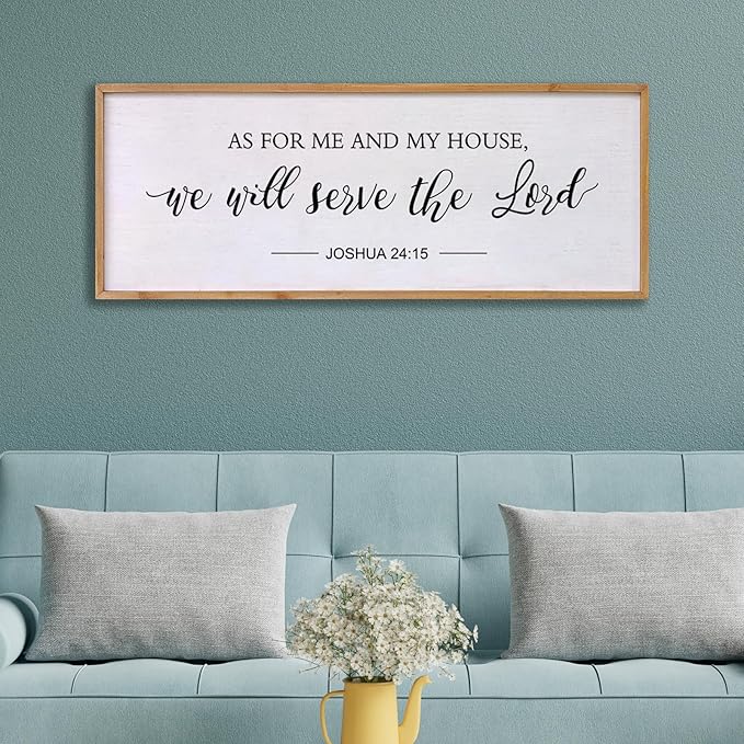 As for Me and My House We Will Serve the Lord Wall Decor - 40" x 15" Large Rustic Family Living Room Wood Framed Home Sign Joshua 24 15 Christian Bible Verse Plaque Hanging Wall Art(Wood)-Ruum Studio Home