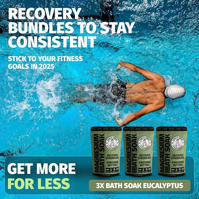 Coach Soak Recovery Bath Soak - Alternative to Epsom Salt Bath Soak - Fast-Absorbing Pure Magnesium Flakes with 21 Minerals, Bath Salts & Essential Oils - 9 lb (3 Pack) - Eucalyptus Tea Tree-Ruum Studio Home