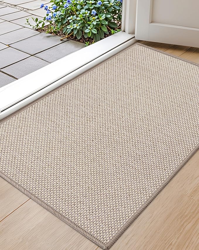 Color&Geometry Front Door Mat Indoor 17"x29", Ultra Non Slip Rubber Backed Dirt Trapper, Low Profile Thin washable, Easy Clean Entry Entryway Rug Door Mat Indoor Entrance, Khaki (Rolled-up NO Creases)-Ruum Studio Home