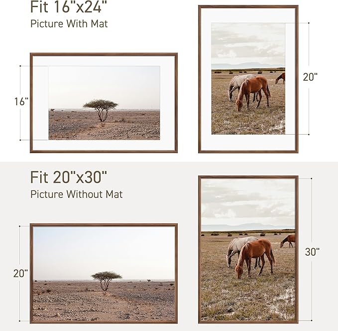 20x30 Poster Frame Set of 2 Natural Solid Walnut Photo Frames with 16x24 Removable Mat Wall Hanging Large Handcrafted Frame with HD Plexiglass Wall and Tabletop Display Large Picture Frame-Ruum Studio Home