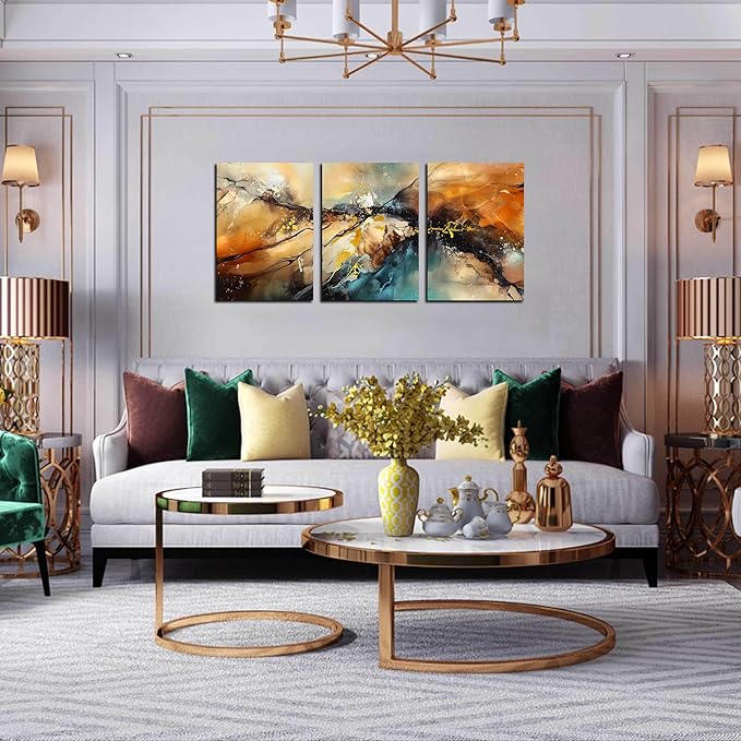 Abstract Wall Canvas Art for Living Room - Modern Art Work for Office Walls - 3 Piece Pictures Wall Art Size 16" x 24"-Ruum Studio Home