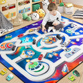 Kids Rug, Space Themed Baby Play Mat, 4x6 Ft Playroom Rug, Colorful Cartoon Outer Space, Planet, Rocket, Spaceship Road Carpet for Playroom, Educational Learning Carpet for Kids Mat-Ruum Studio Home