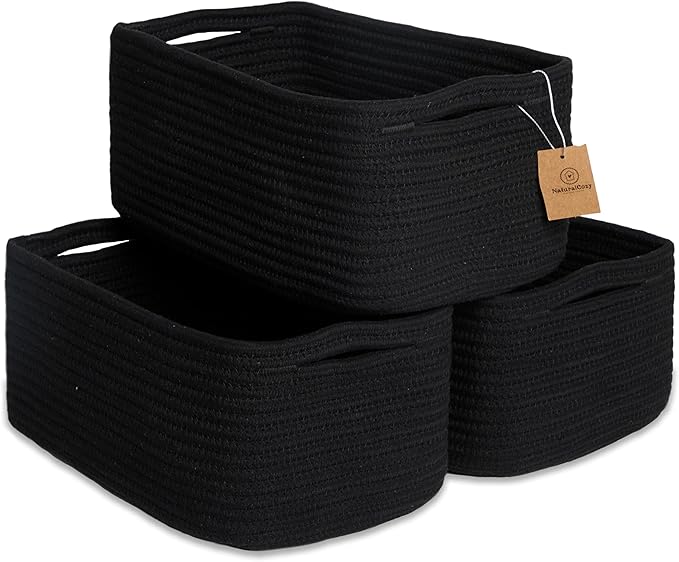 NaturalCozy 13.5”x8.5”x5.5” Rectangle Storage Baskets for Shelves 3 Pack | Cotton Rope Woven Small Baskets for Organizing | Small Storage Bins for Nursery, Bathroom, Closet, Shelf, Decorative-Ruum Studio Home
