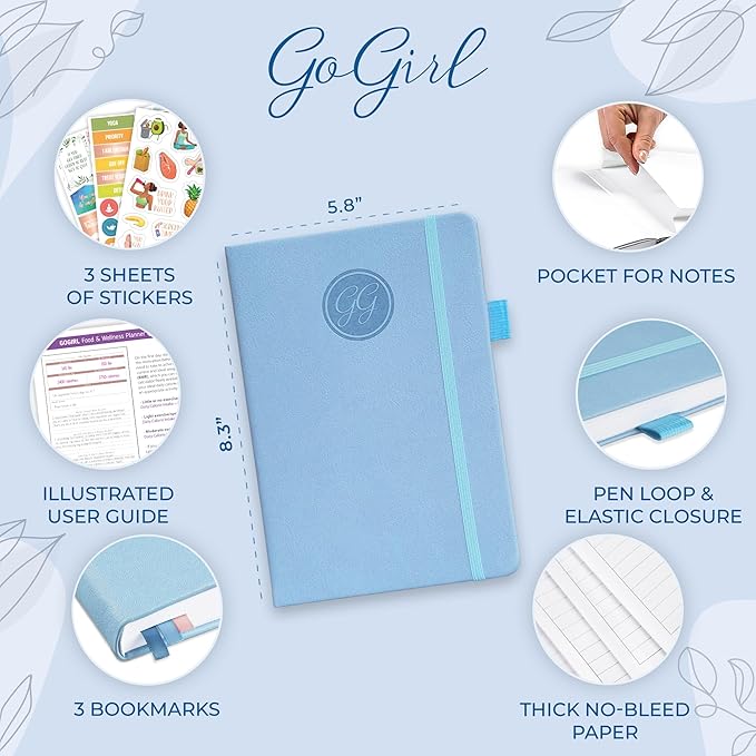 GoGirl Food Journal & Wellness Planner –– Diet & Fitness Diary – Nutrition Journal with Meal, Exercise & Weigh Loss Tracker, A5 (Periwinkle)-Ruum Studio Home
