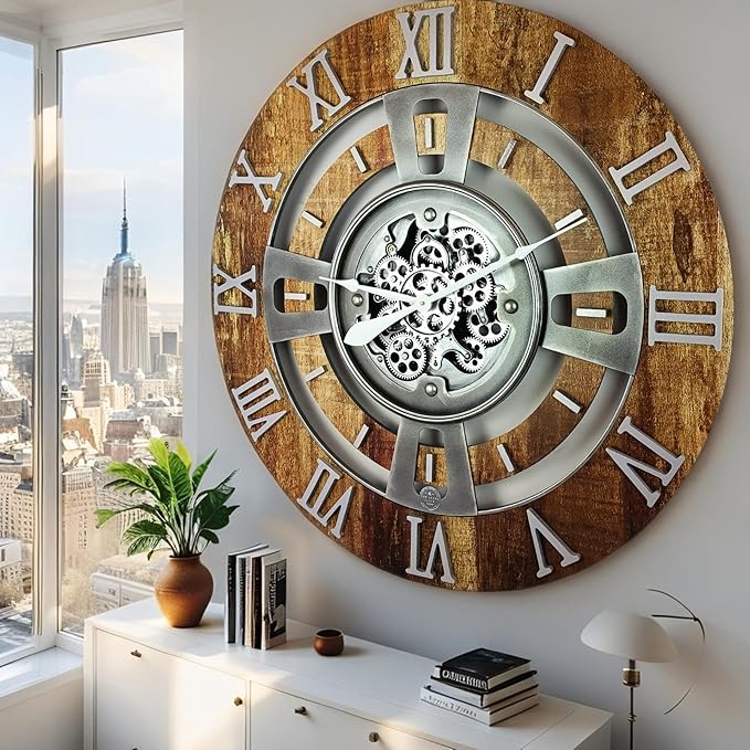 The Gears Clock Real Moving Gear Wall Clock England Line (Vintage Brown, 36 inches (90 cm))-Ruum Studio Home