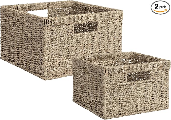 StorageWorks Wicker Storage Baskets, Large and Small Baskets, Handwoven Seagrass Basket for Organizing, Decorative Wicker Baskets with Built-in Handles, Set of 2-Ruum Studio Home