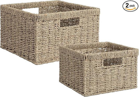 StorageWorks Wicker Storage Baskets, Large and Small Baskets, Handwoven Seagrass Basket for Organizing, Decorative Wicker Baskets with Built-in Handles, Set of 2-Ruum Studio Home