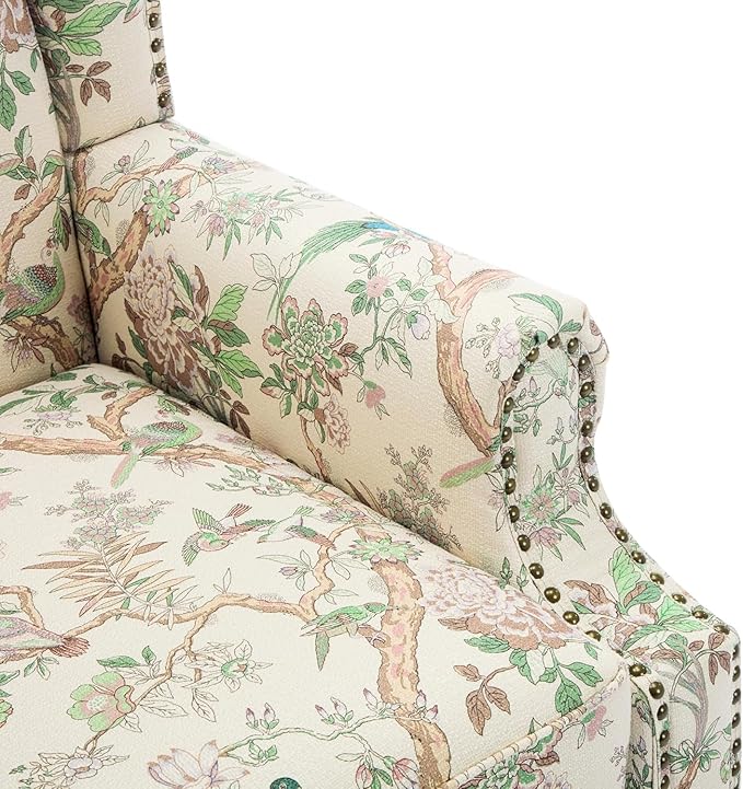 UIXE High Back Floral Accent Chairs Set of 2, Fabric Upholstered Armchair for Living Room, Retro Printed Wingback Arm Chair Rivet Trimed Single Sofa Bedroom Reading Seat - Bird-Ruum Studio Home