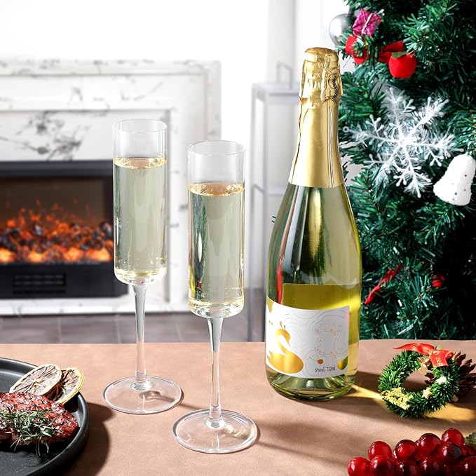 JYB&XY Champagne Flutes Set of 6 Hand Blown Elegant Champagne Glasses With Long Stem Elegant Sparkling Wine Stemware 6.5oz- for Women, Men, Wedding, Anniversary, Christmas, Birthday,Parties-Ruum Studio Home