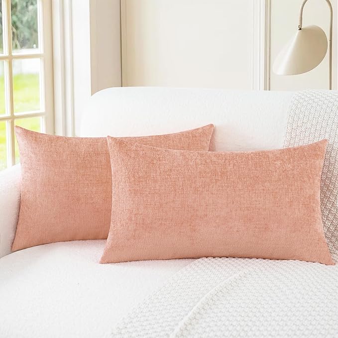 CaliTime Throw Pillow Covers Decorative 12 X 20 Inches Pack of 2 Cozy Chenille Cushion Cases for Couch Sofa Bed Living Room Home Dusty Pink-Ruum Studio Home