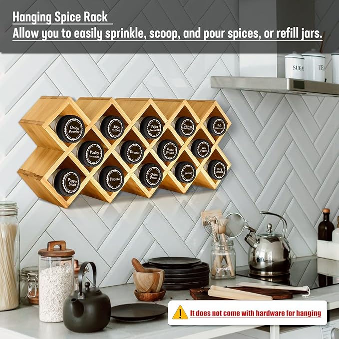 Bamboo Criss Cross Spice Rack Organizer for Cabinet, Wood Seasoning Rack Spice Holder, 18-Jar Spice Rack Tower Spice Storage for Kitchen Countertop Drawer-Jars Not Included-Ruum Studio Home