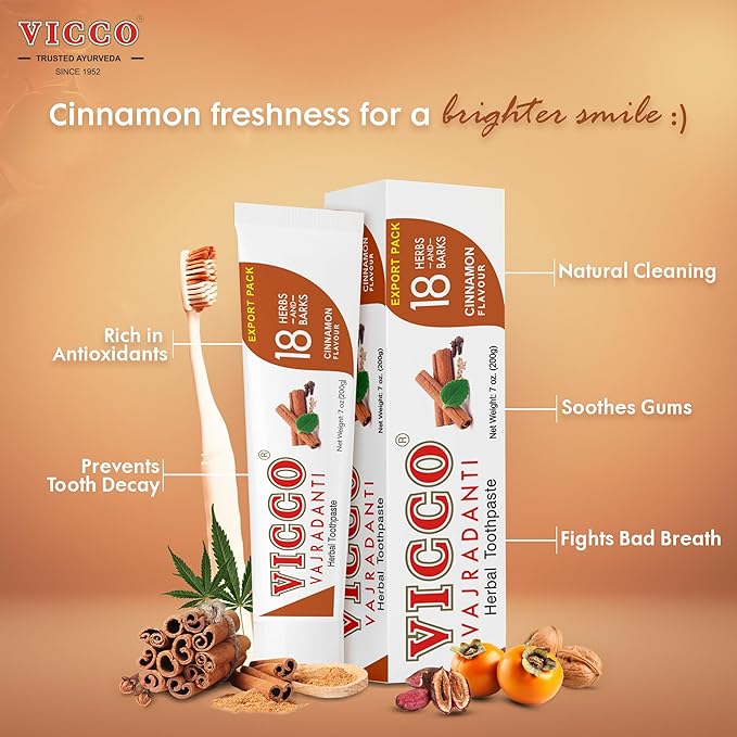 Vicco Vajradanti Ayurvedic Herbal Toothpaste by Vicco – 70 Year Legacy of Ayurveda, Cinnamon Flavour, with 18 Ayurvedic Herbs & Barks, 100% Natural, Vegan, Fluoride-Free & Cruelty-Free – 7 oz (1 Pack)-Ruum Studio Home