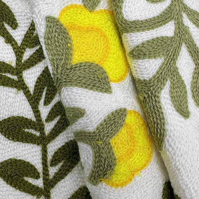 Alysheer Floral Embroidered Summer Decorative Throw Pillow Cover 18"x 18" Set of 2, Farmhouse Cottage Yellow Flower Green Leaves Patterned Cotton Cushion Case for Couch Bed Living Room Outdoor Decor-Ruum Studio Home