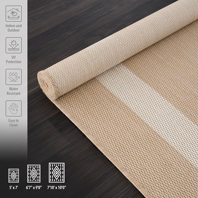CAMILSON Outdoor Rug 8x10, Modern Outside Rugs for Patios Porches Waterproof Durable Washable Non-Shedding, Easy-to-Clean Indoor Outdoor Area Carpet (8 x 10, Bordered - Beige/White)-Ruum Studio Home