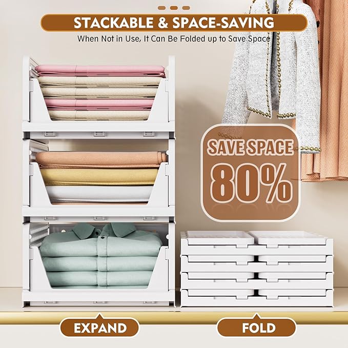 SNSLXH 5 Pack Stackable Closet Organizer Box, Multifunctional & Foldable Closet Storage Basket for Bathroom Kitchen Laundry Room Wardrobe Storage, Space-Saving Clothes Storage Drawer Organizer, Green-Ruum Studio Home