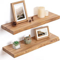 Floating Shelves for Wall Decor, Rustic Solid Elm Wood Live Edge Floating Shelves Wall Mounted, Wall Shelves with Invisible Bracket for Living Room Bathroom Bedroom Kitchen, 24 Inch Set of 2, Natural-Ruum Studio Home