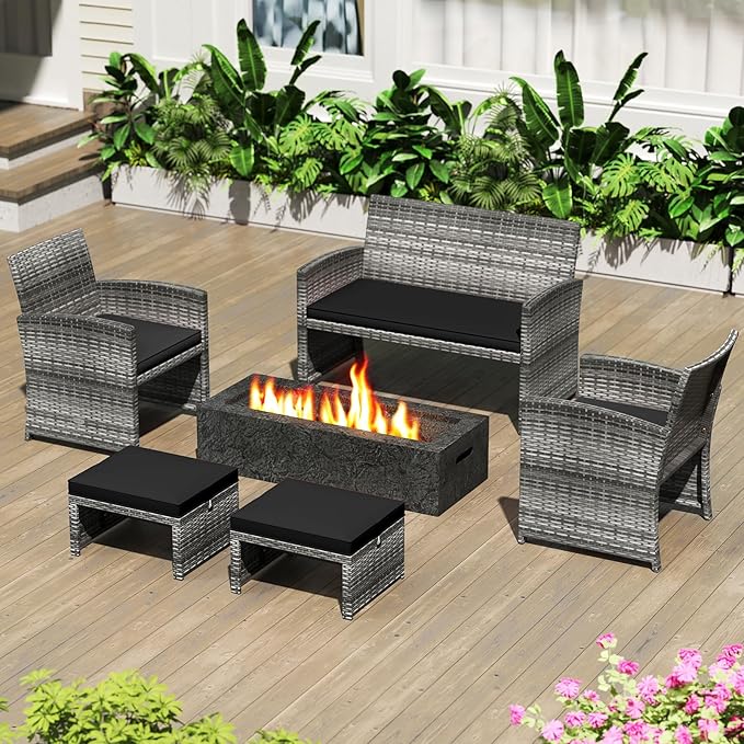 Tangkula 2 Pieces Patio PE Rattan Ottomans, Multipurpose Outdoor Footstool Footrest Additional Seating Side Table with Soft Zippered Cushions for Deck, Garden, and Yard (Black)-Ruum Studio Home