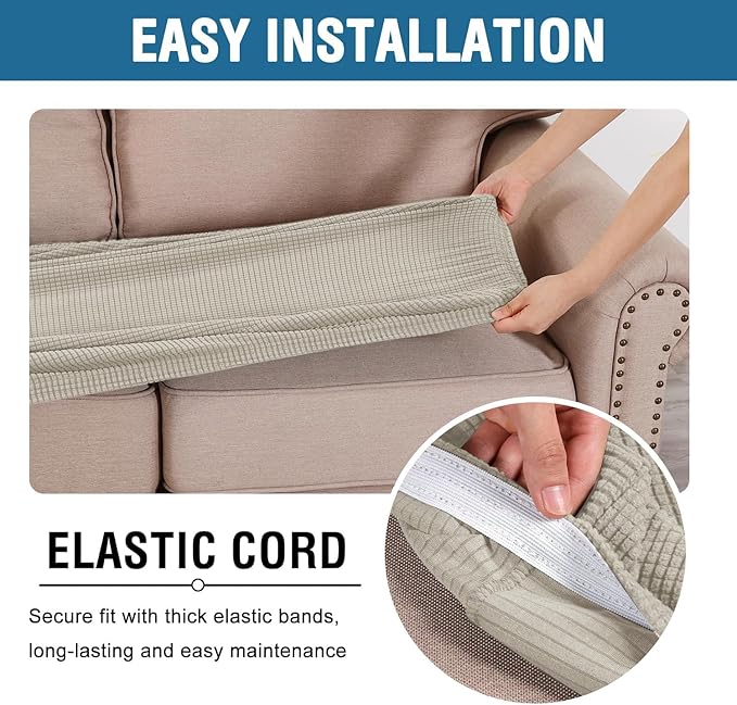 H.VERSAILTEX Super Stretch Individual Seat Cushion Covers Sofa Covers Couch Cushion Covers Slipcover Sets Thick Jacquard Textured Twill Fabric (2 Piece Medium Sofa Cushion Covers, Island Fossi)-Ruum Studio Home