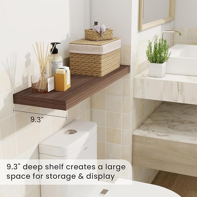 Fun Memories Floating Shelves for Wall, 30 Inch Rustic Wood Wall Mounted Shelves for Bathroom, Bedroom, Kitchen, Living Room, Deep Floating Shelves for Storage & Home Decor (Walnut, Set of 2)-Ruum Studio Home