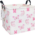FANKANG Square Nursery Hamper Storage Bins Canvas Laundry Basket Foldable with Waterproof PE Coating Storage Baskets Gift Baskets for Children, Office, Bedroom, Clothes（Square-pink butterfly ）-Ruum Studio Home