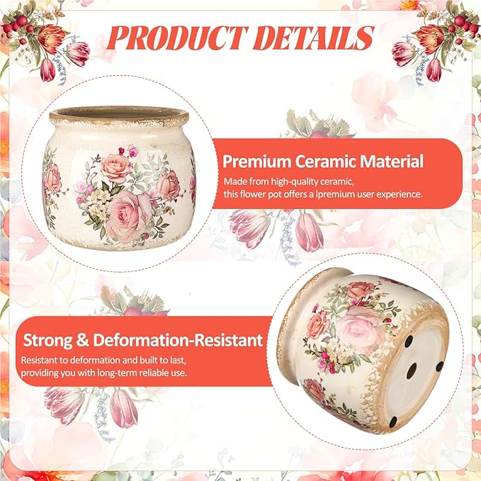 Vintage Planter Large Ceramic Plants Pot Beige Pink European Rose Ice Crack Cottage Scroll Vase Flower Vase Pot Indoor Plants Home Kitchen Decor Farmhouse Antique Decorative Gifts-Ruum Studio Home