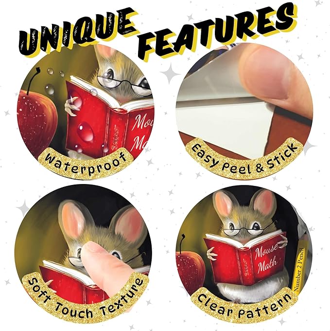 Teachers Pet Mouse Reading Book Wall Sticker Decal – Kids Room, Classroom, Home Decor, Bookcase, Book Lover Gift, Children's Bedroom, Nursery, Cute Mouse, MICESTERPIECE-Ruum Studio Home