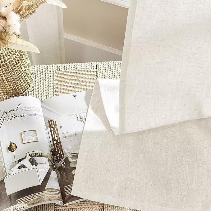 Joydeco Custom Linen Curtains for Living Room, Semi-Sheer Curtain 1 Panel Light Filtering Rod Pocket Back Tab (Off-White, Custom Size)-Ruum Studio Home