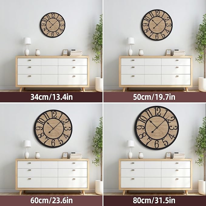 Large Wall Clock for Living Room Decor, Non Ticking Silent, Battery Operated Modern Vintage Wood Oversized Decorative Wall Clock for Bedroom Kitchen Farmhouse Office Decor-Ruum Studio Home