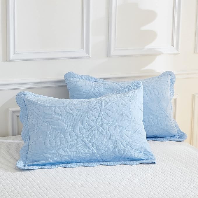 MarCielo 3-Piece 100% Cotton Oversized Bedspread Lightweight Quilt Coverlet Embroidery Farmhouse Bedding Set T0 (Light Blue, Twin (68"x86"))-Ruum Studio Home