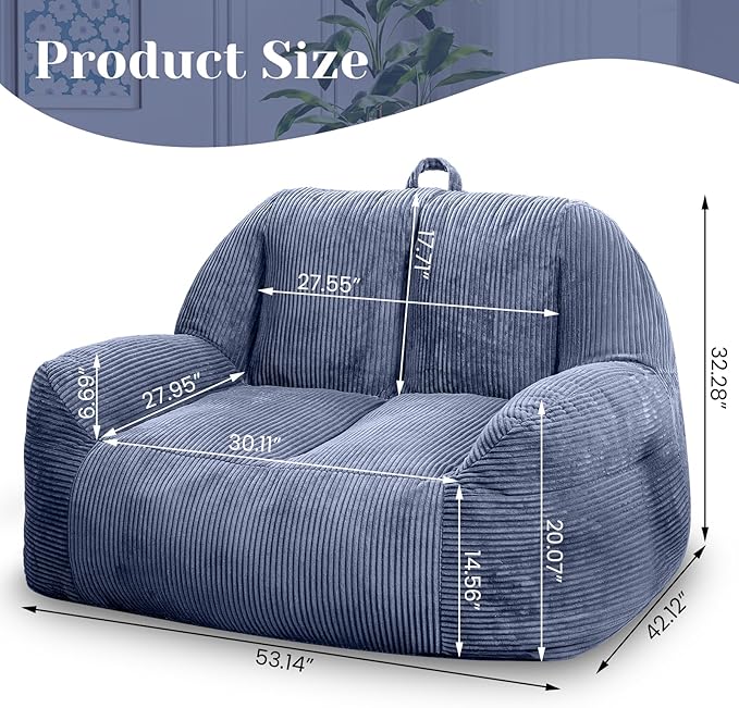 Giant Bean Bag Chair, Faux Fur Bean Bag Chair for Adults, Fluffy and Comfy Bean Bags with Filler, Big Bean Bag Sofa Chair for Reading, Gaming, Stuffed High-Density Foam, Grey-Ruum Studio Home