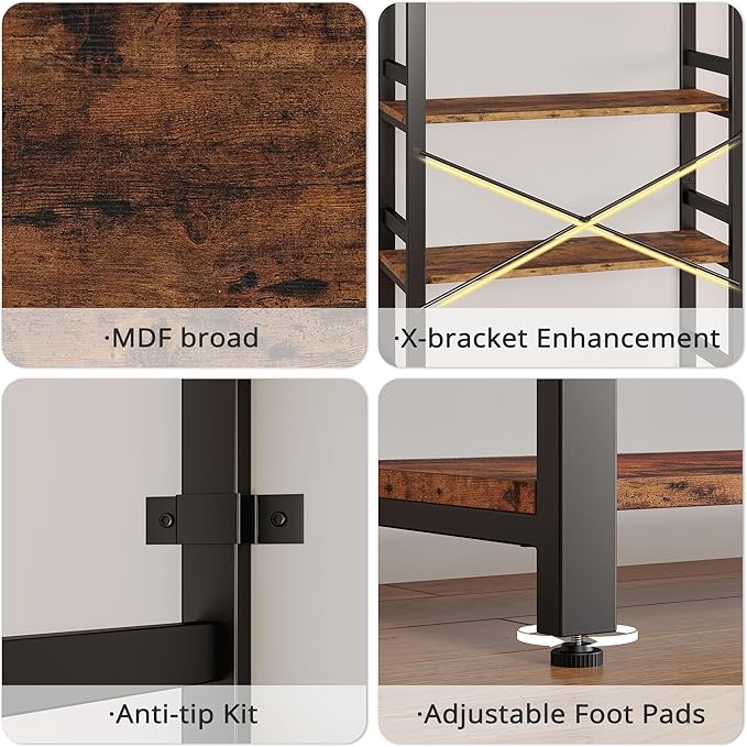 IRONCK Bookshelf, 31.5in Wide Shelf 6 Tier Bookcase, 110lbs/shelf Vintage Industrial Style Bookshelves for Bedroom, Living Room and Home Office, Vintage Brown-Ruum Studio Home