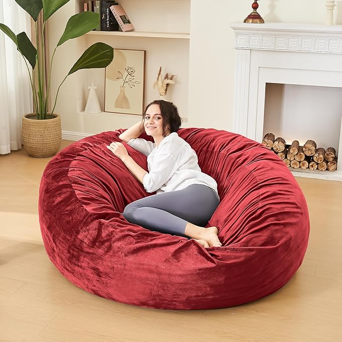 Bean Bag Chairs for Adults - Memory Foam Furniture BeanBag Chair - Kids/Teens Sofa with Soft Micro Fiber Cover - Round Fluffy Couch for Living Room Bedroom College Dorm - 4 ft, Red-Ruum Studio Home