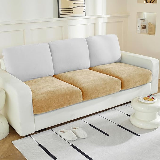 Couch Cushion Covers Individual Large Super Stretch Chenille (Softer Version) Sofa Cushion Covers, Couch Seat Covers Couch Slipcovers Furniture Protector (3PC, Khaki)-Ruum Studio Home