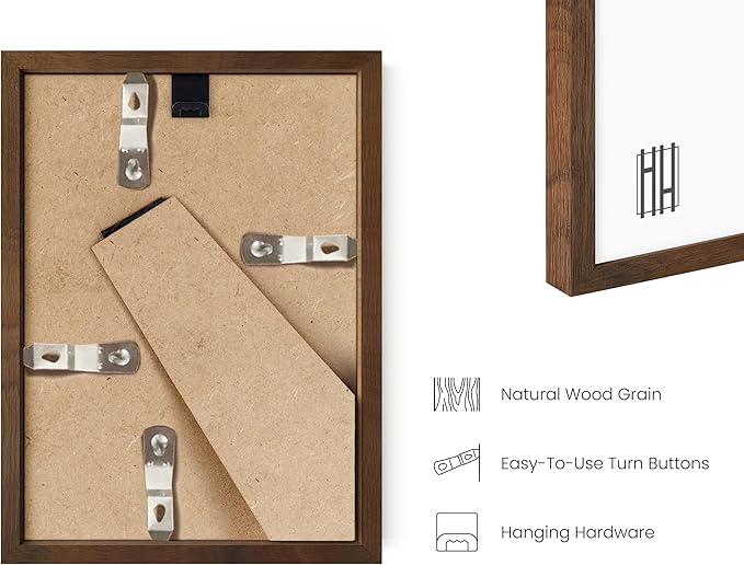 HAUS AND HUES Walnut Oak Wood Gallery Wall Tabletop Frames Made with Real American Oak and Shatter-free Plexiglass - Set of 11 (Eight 4x6, Three 5x7, Framed Walnut)-Ruum Studio Home