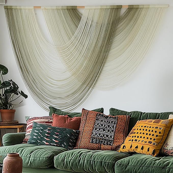 Macrame Wall Hanging Boho Wall Decor Tapestry Dip Dyed Ombre Moss Green Handmade Wall Art Woven Cotton Rope Backdrop with for Bedroom Living Room, 57" W x 39" L-Ruum Studio Home