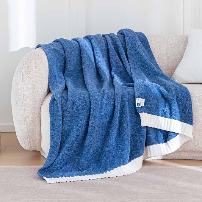 Soft Fuzzy Throw Blanket - Blue Cozy Warm Knit Fluffy Plush, Lightweight & Breathable, Throw for Bed, Chair, Sofa, Couch, Outdoor, 50"X60", Oeko-TEX Certified-Ruum Studio Home