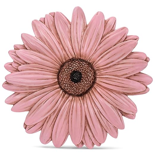 NAT & Jules Gerbera Daisy Flower Shaped Dimensional Indoor Outdoor 12 inch Cast Resin Decorative Garden Stepping Stone, Patio, Walkway Sculpture Yard Art, Pink-Ruum Studio Home