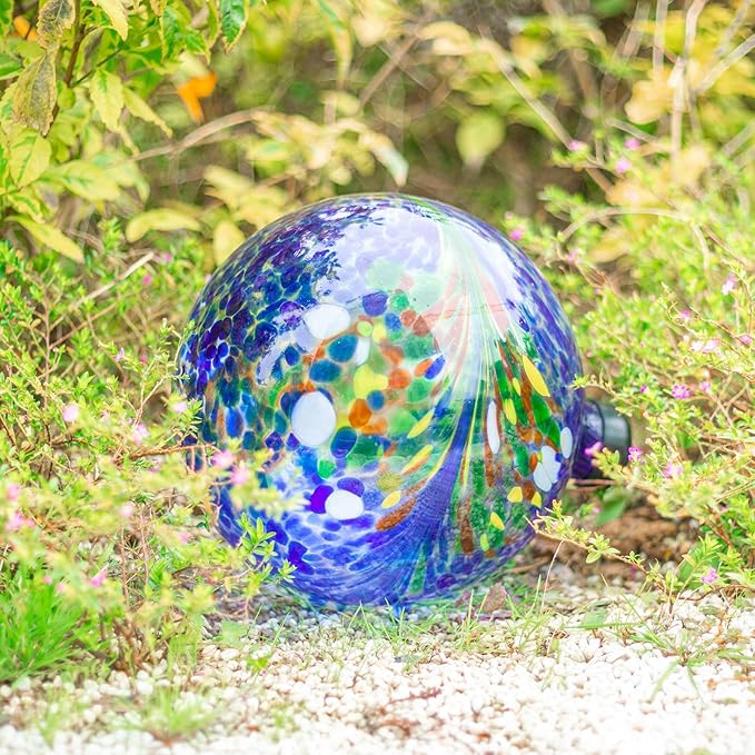 VCUTEKA Gazing Ball, Glass Gazing Globe Decorative Glass Gazing Globe/Ball/Sphere Lawn Ornament for Gardens, 10-Inch, Blue Swirl-Ruum Studio Home