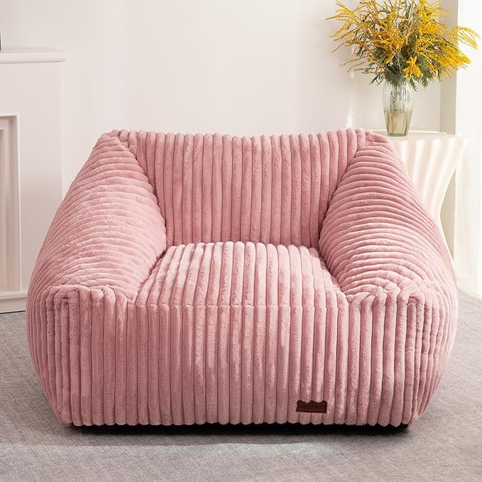 HABUTWAY Bean Bag Chair, Giant Bean Bag Chairs for Adults and Kids, Bean Bag Sofa, Lazy Floor Sofa, Faux Fur Beanbag Chair with Armrests for Living Room Bedroom (Pink)-Ruum Studio Home