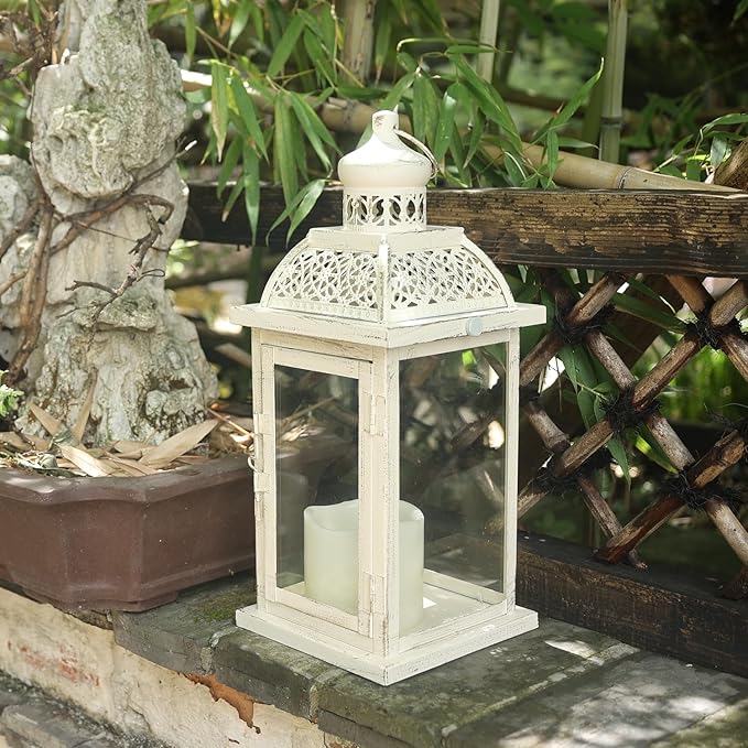 DECORKEY Lantern Decorative Indoor&Outdoor, 14.4'' Large Metal Candle Lanterns, Vintage Hanging Candle Holders Farmhouse Shelf Wedding Front Porch Patio Decor, Halloween Christmas Decorations for Home-Ruum Studio Home