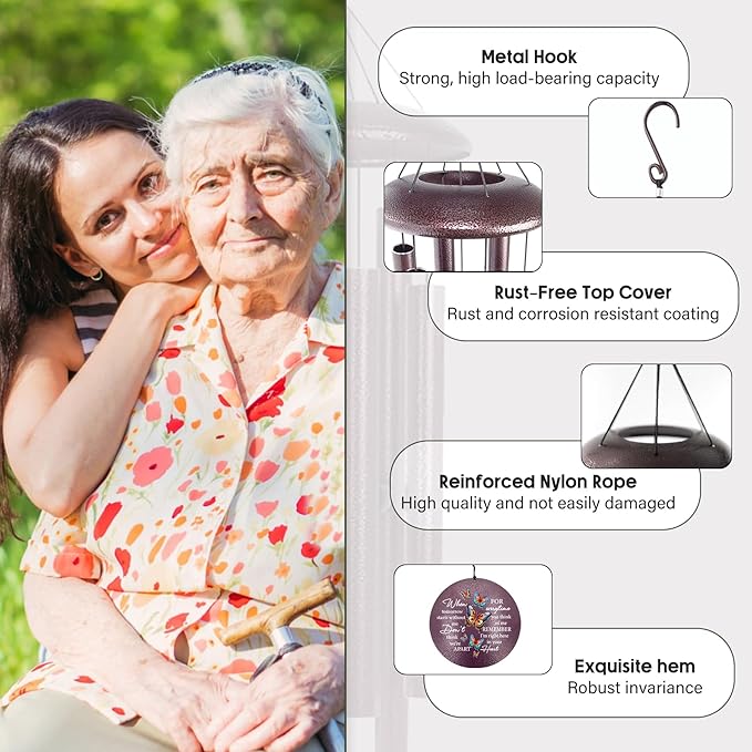 ASTARIN 36" Large Deep Tone Personalized Sympathy Wind Chimes, Memorial Wind Chime for Loss of Mother Father Loved One, Bereavement Gifts Decor Outdoor Patio Garden Graveyard-Ruum Studio Home