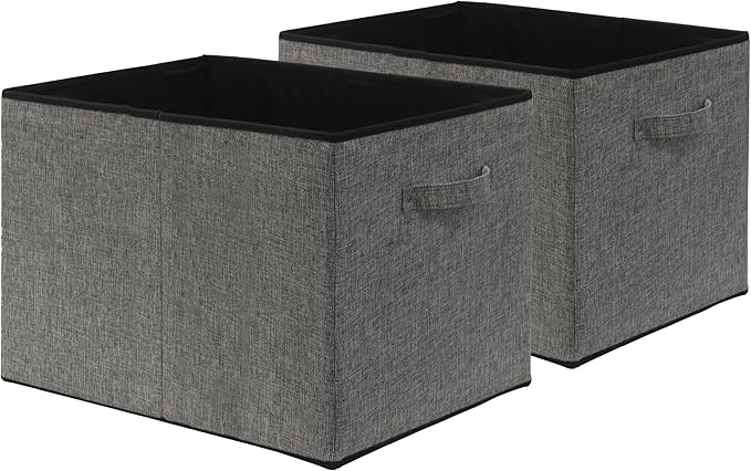 SIMPLE HOUSEWARE 15 x 13 Inch Collapsible Fabric Storage Bin with Handles, 2 Pack, Dark Gray-Ruum Studio Home