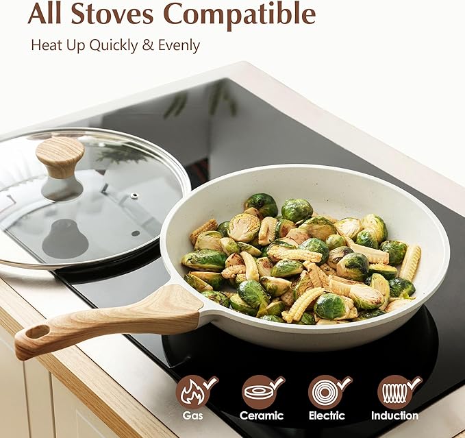 SENSARTE Nonstick Ceramic Frying Pan Skillet with Lid, 9.5 Inch Omelet Pan, Healthy Non Toxic Chefs Pan, Induction Compatible Egg Pan with Heat Resistant Handle, Free of Intentionally Added PFAS/PTFE-Ruum Studio Home