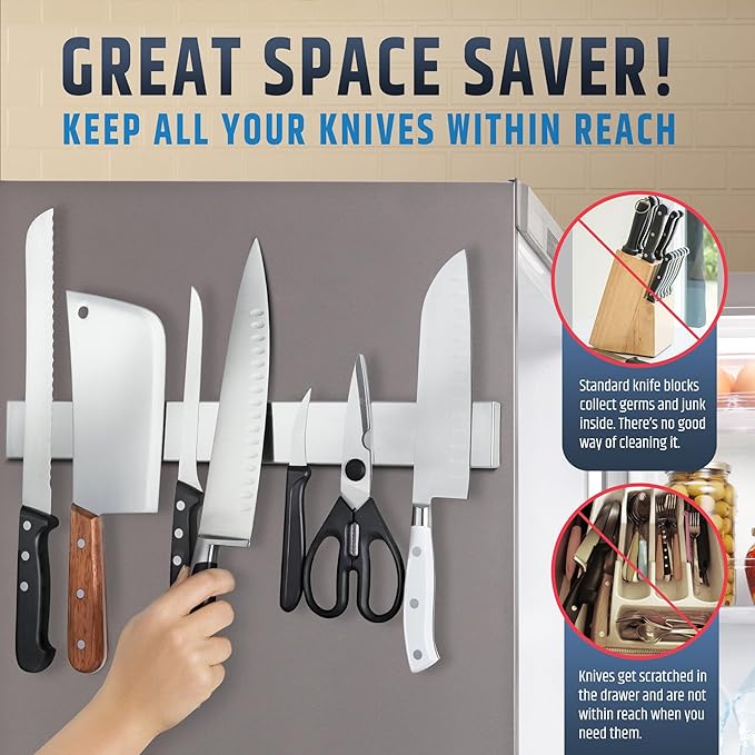 Premium Magnetic Knife Holder for Refrigerator that Doesn't Slide – 17 Inch Professional Double Sided Knife Strip for Fridge - Knife Rack/Knife Bar With Powerful Magnetic Pull Force (Upgraded Version)-Ruum Studio Home
