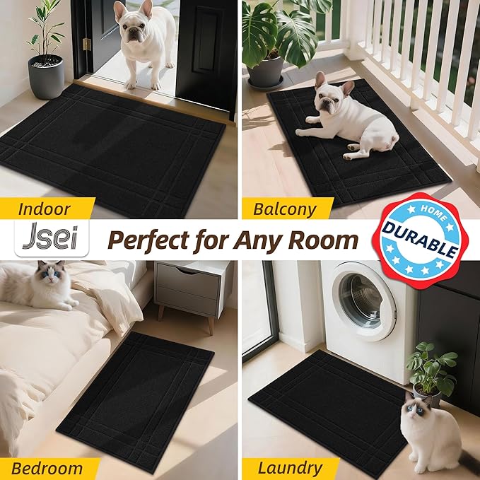 JSEI Entryway Rugs Doormat 32"x48", Non-Slip Dirt Trapper Door Mats Indoor, Washable Absorbent and Stain Resist Welcome Floor Mat for Front Door, Dog Door Mat, Muddy Wet Shoes & Paws, Black-Ruum Studio Home
