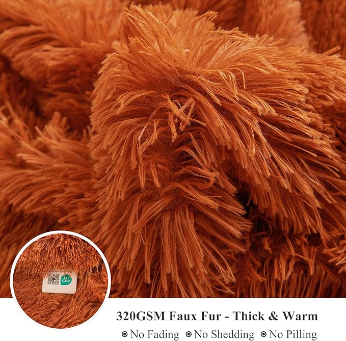 XeGe Luxury Faux Fur Blanket, Burnt Orange Soft Fluffy Bed Throw, Shaggy Plush Big Decorative Couch Throw, Cute Furry Fuzzy Blanket for Sofa Bed, Burnt Orange, 60x90-Ruum Studio Home